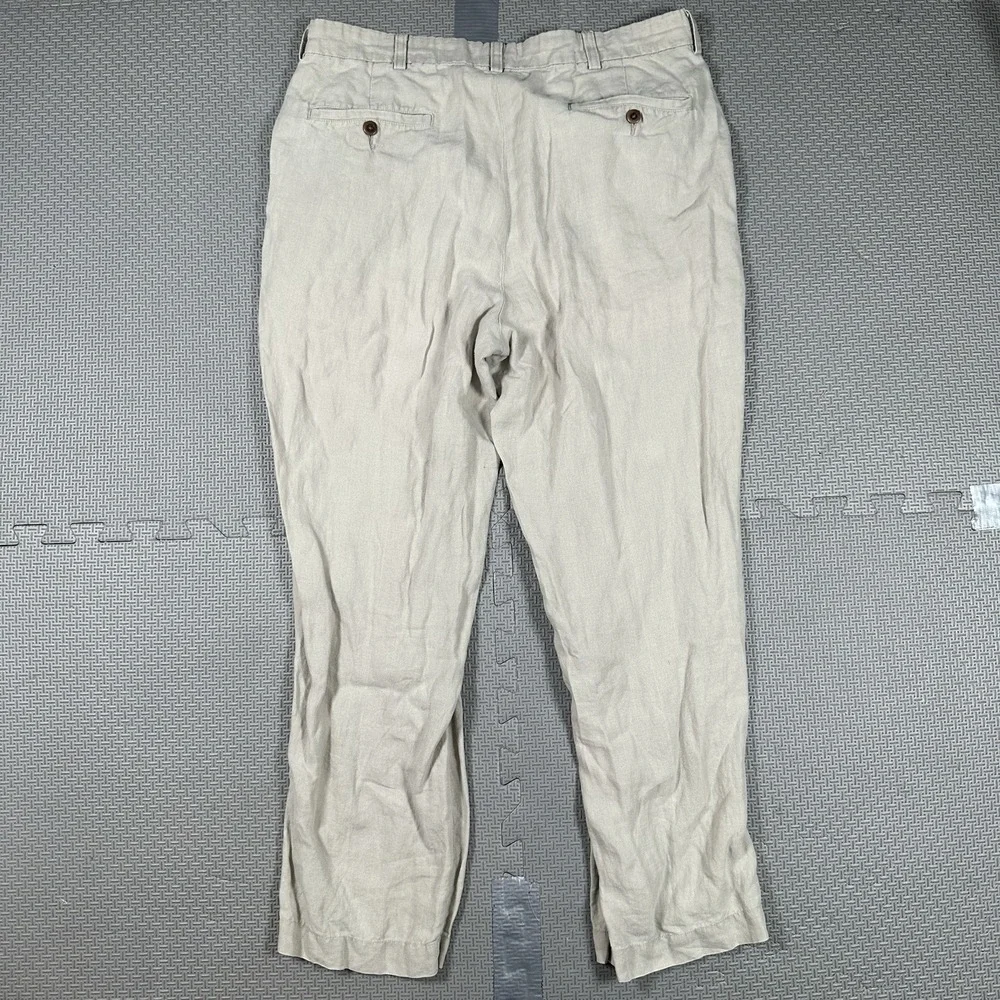 Brooks Brothers Pants Men's 35x27* Irish Linen Trousers Gray Flat Front Dress